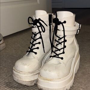 Demonia White Lace Up Platform Boots
